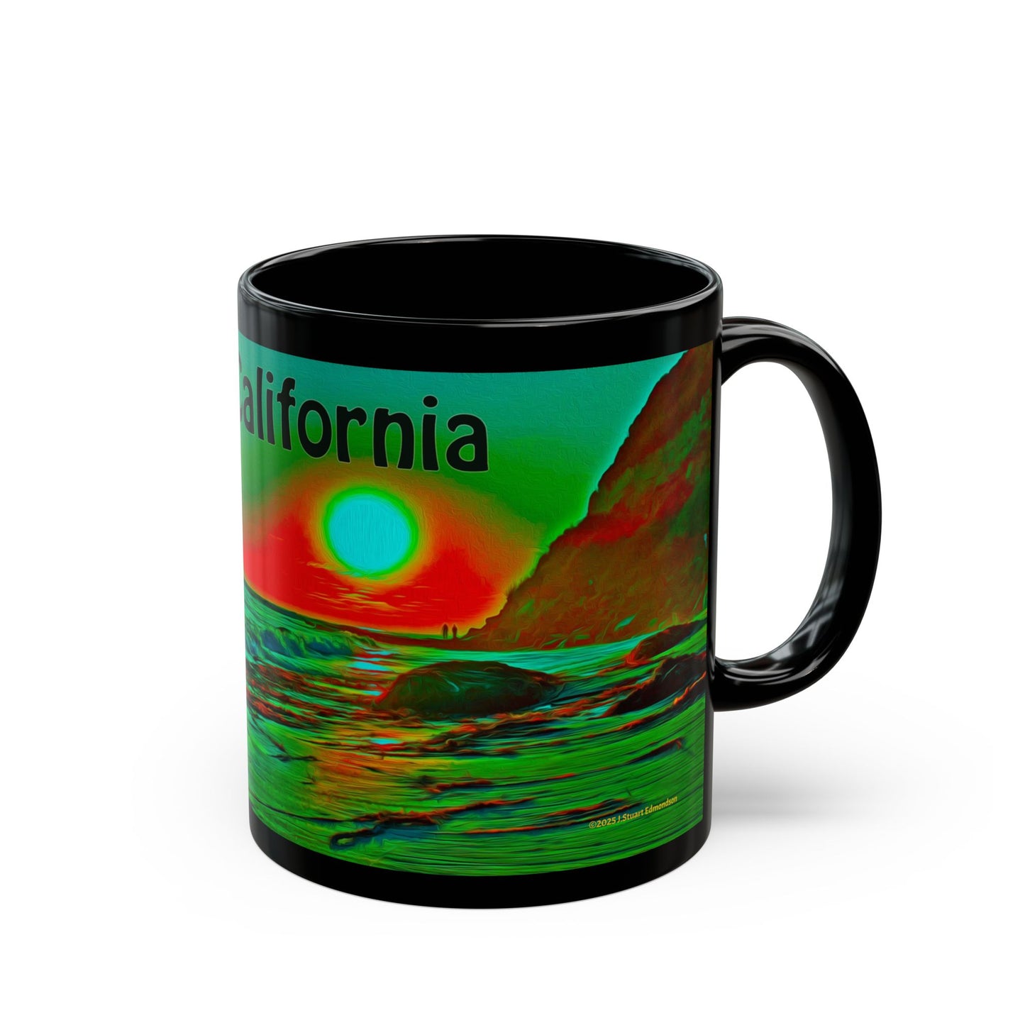 Swamis Vibe Encinitas California JSE Xcorps Films Designs #8. Swamis Surfer's Paradise Black Mug - Perfect for Coffee Lovers, Beach Vibes, Gifts for Him/Her, Summer, Surfing Enthusiasts, California