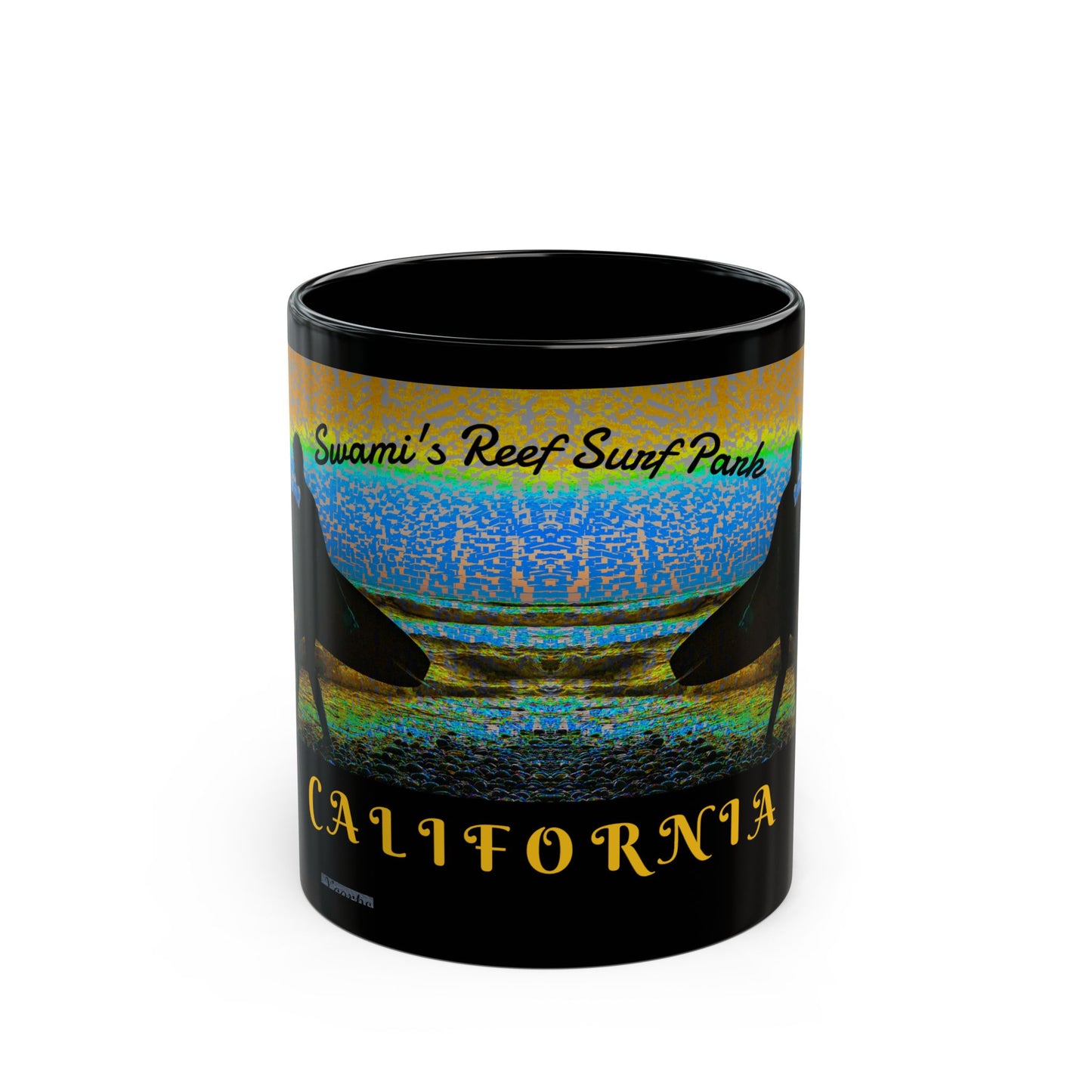 Swamis Vibe Encinitas California JSE Sunset Surf Designs #6 Xcorps Films Swamis Vibe Ceramic Mug California Surfing Mug, Black Ceramic Coffee Cup, Beach Lover Gift, Surfboard Artwork, Swami's Reef Surf, Unique Coffee Mug