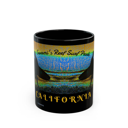 Swamis Vibe Encinitas California JSE Sunset Surf Designs #6 Xcorps Films Swamis Vibe Ceramic Mug California Surfing Mug, Black Ceramic Coffee Cup, Beach Lover Gift, Surfboard Artwork, Swami's Reef Surf, Unique Coffee Mug