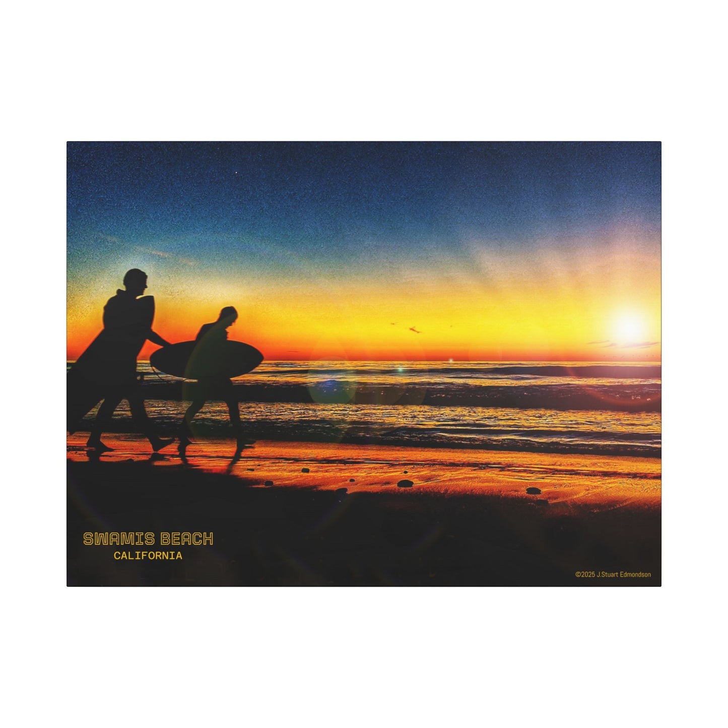 Swamis Vibe Encinitas California JSE Photograph #115 Spirited Swamis Surfers Sunset Sunset Surfing Matte Canvas Print, Surfer Wall Art, Beach Home Decor, Gift for Surf Lovers, Coastal Living, Ocean Art