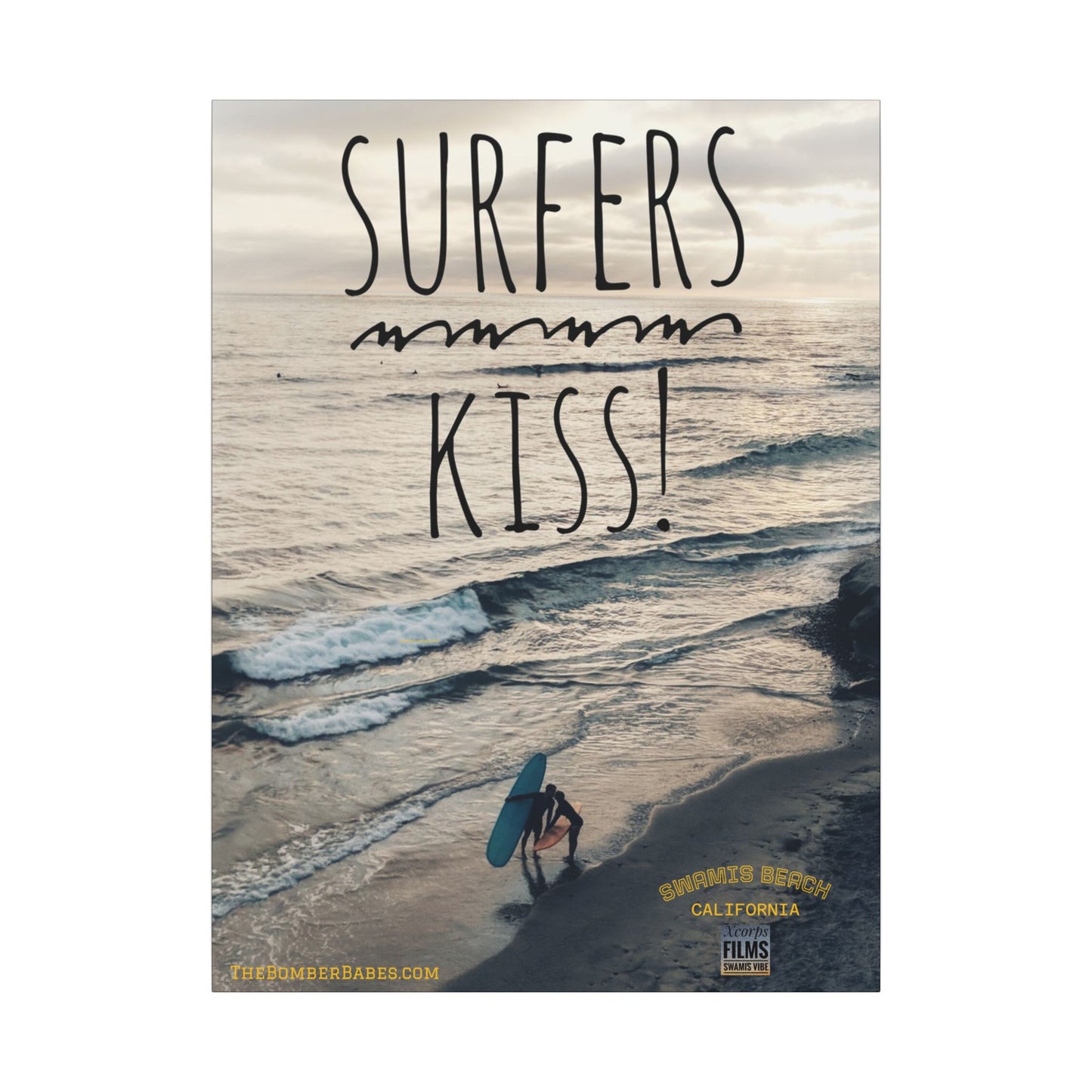 Swamis Vibe Encinitas California JSE Photograph #217 Surfers Kiss Ocean-Inspired Canvas Wall Art, Surf Decor, Beach Lover Gift, Coastal Home Decor, Matt Box Canvas