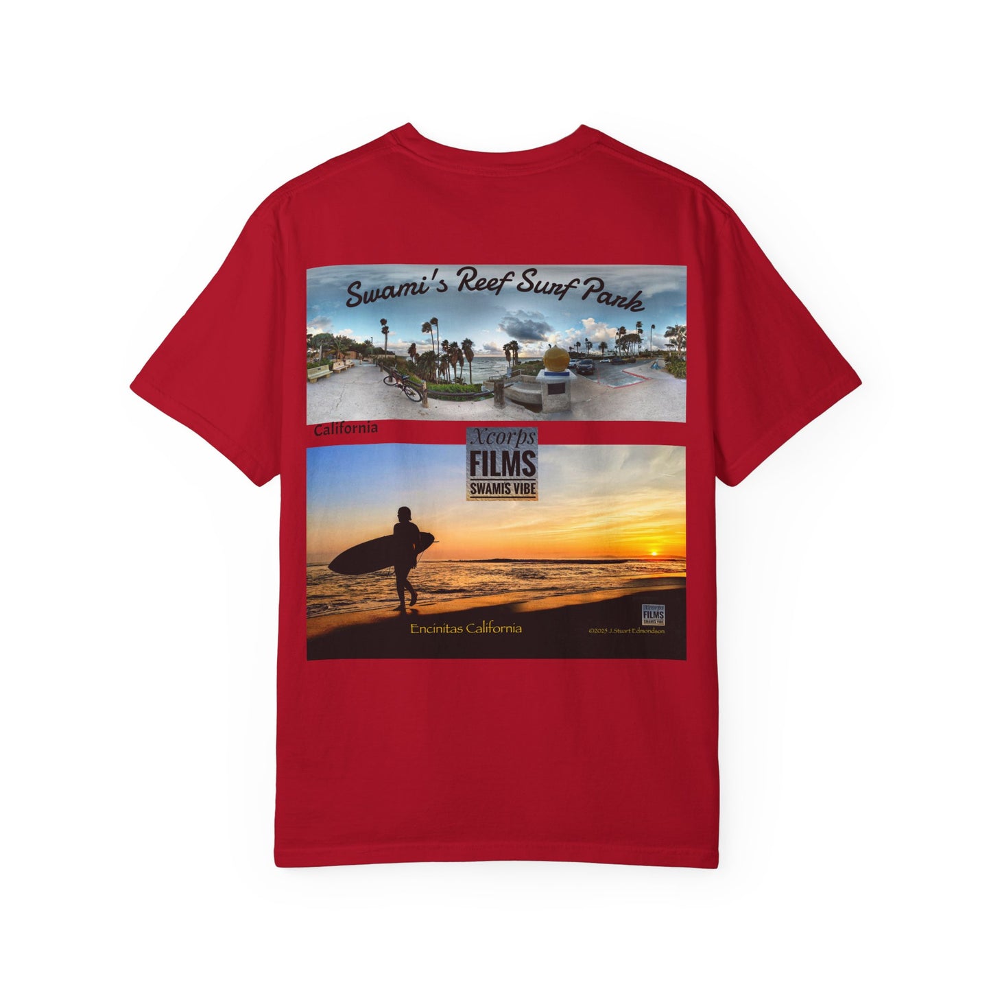 Swamis Vibe Xcorps Films Encinitas California JSE Designs #1241 Swamis Reef Surf Park Unisex T Panorama  Surf-Inspired Unisex T-Shirt, Beach Wear, Vacation Souvenir, Summer Gift, Ocean Lover's Apparel, Surfing Memories Shirt