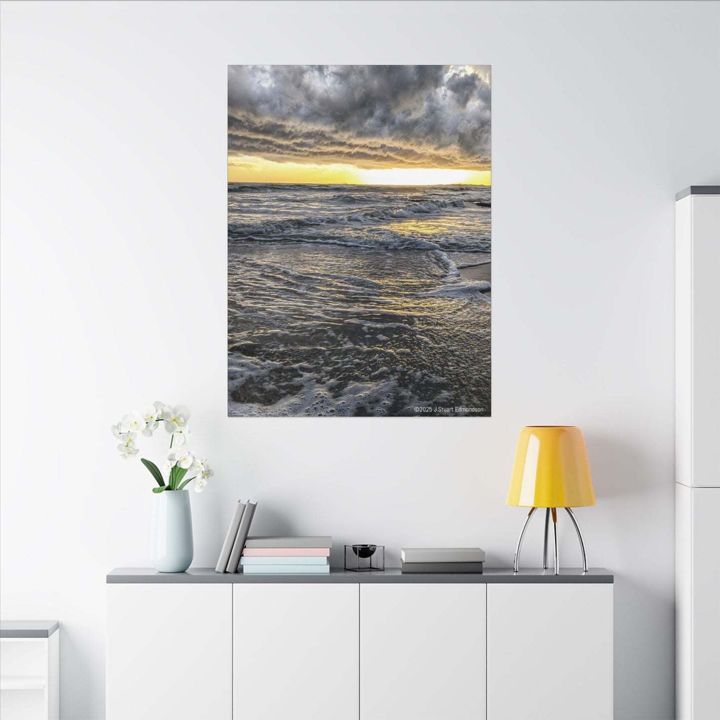 Swamis Vibe Encinitas California JSE Photograph #407 Sunset Stormy Stretched Canvas Art, Beach Sunset Wall Decor, Coastal Home Decor, Seascape Print, Gift for Ocean Lovers
