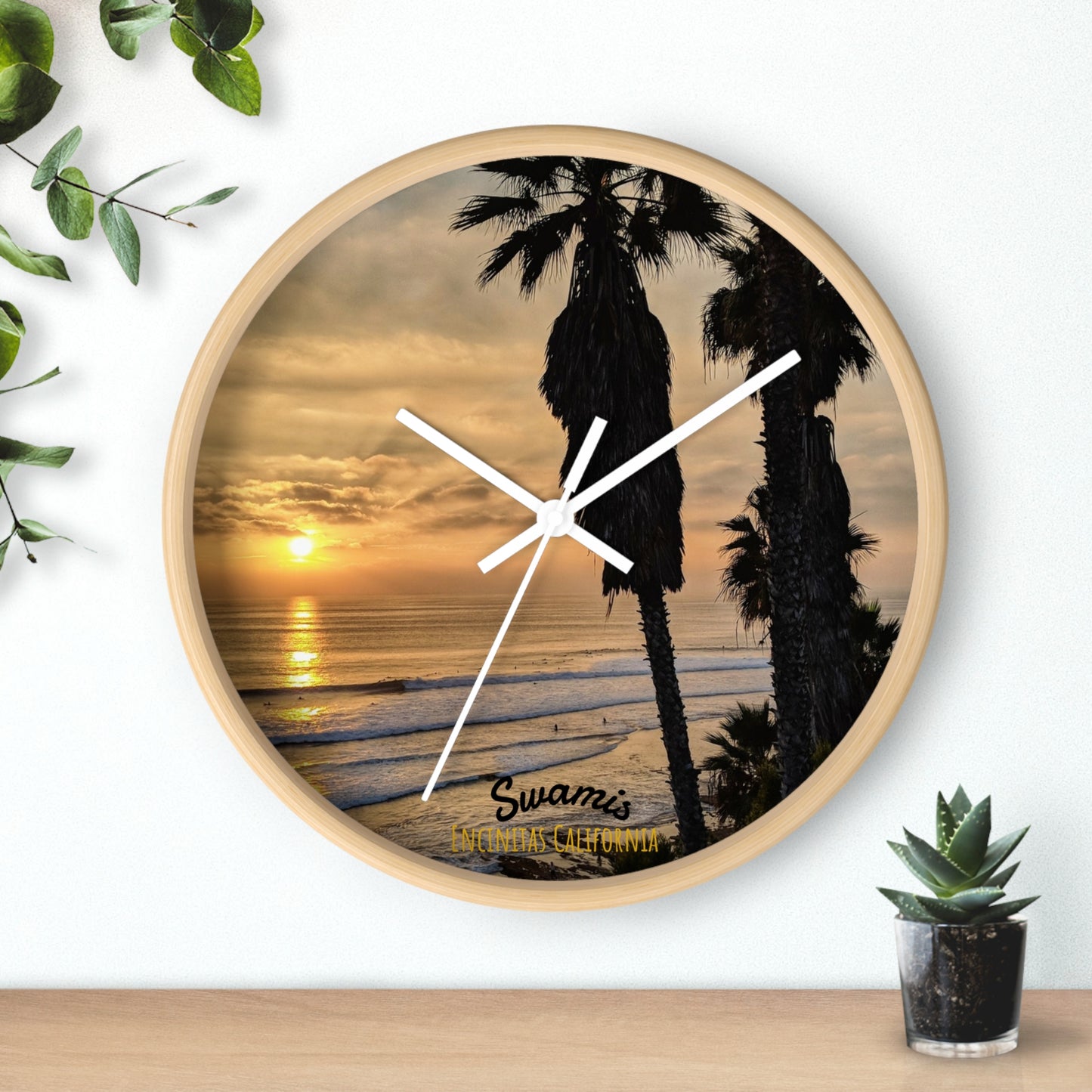 Swamis Vibe Encinitas California JSE Designs Swamis Surfing Sunset Wall Clock #2. Palm Trees Wall Clock, Coastal Decor, Home Wall Art, Beach Vibes, Unique Gift for Beach Lovers