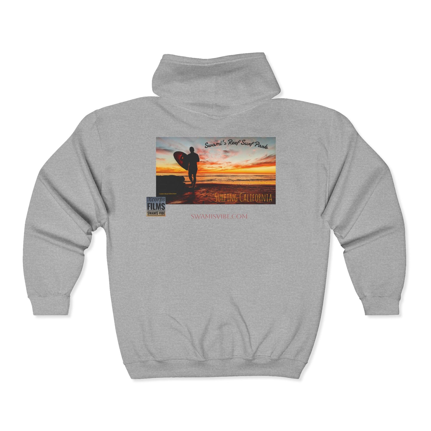 Swamis Vibe Encinitas California JSE Designs custom Hoodie #2 Swamis Beach Vibe California Unisex Full Zip Hoodie with Serene Sky Design, Cozy Sweatshirt, Perfect for Relaxing, Gifting, Everyday Wear, Best for Autumn and Winter