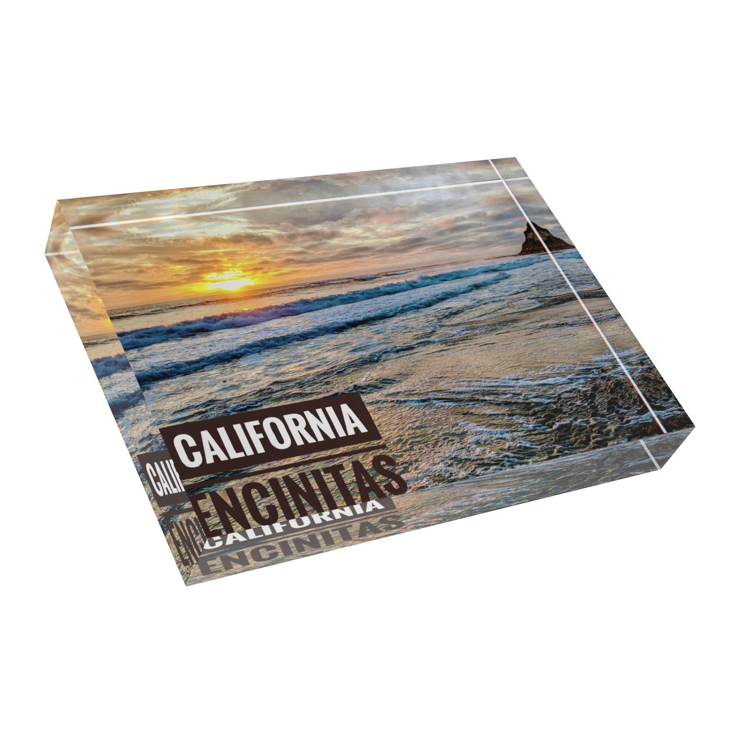 Swamis Vibe Surf and Sunsets Swamis Beach  Shore #1. California Encinitas Photo Block - Coastal Home Decor, Beach House Gift, Ocean Art, Personalized Keepsake, Sunset Photography