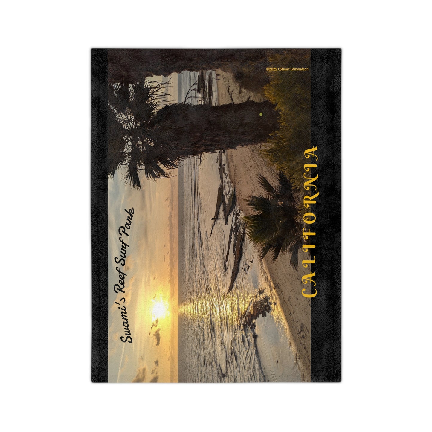 Swamis Vibe Encinitas California JSE Designs Surfer Sunset Blanket #3. Cozy Velveteen Blanket | Beach Sunset Decor, California Theme, Travel Souvenir, Gift for Surf Lovers, Home Comfort, Warm Throw