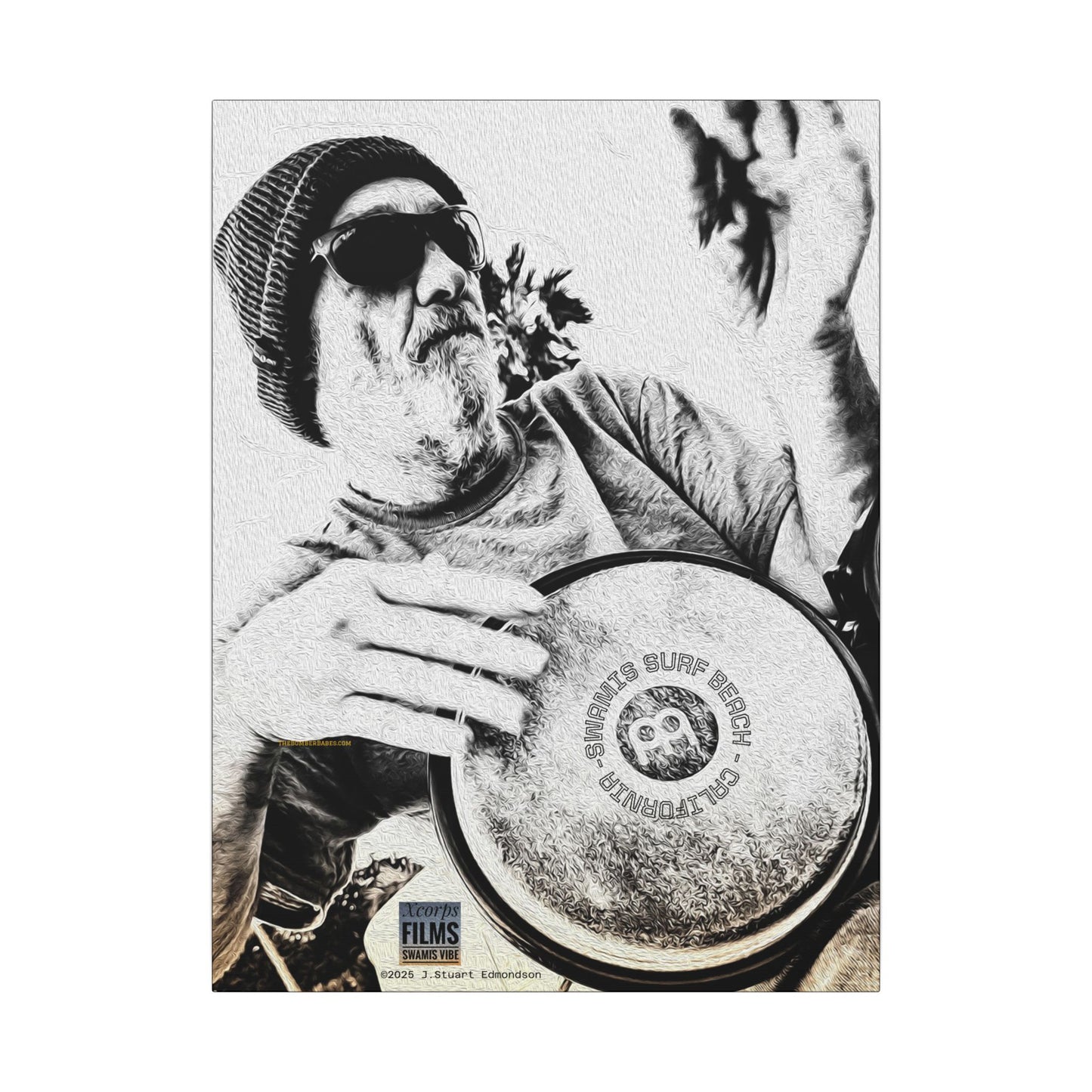 Swamis Vibe Encinitas California JSE Designs #124. Drum Beat Canvas Boxed Photo Prints- San Diego, California Surfing Beach Design, Drummer, Musician