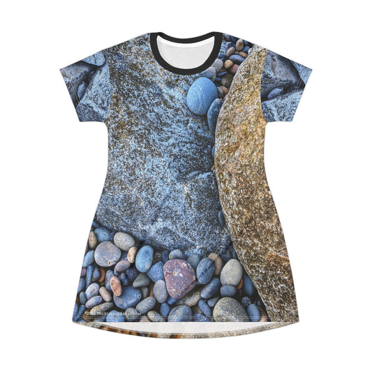 Swamis Vibe Stone T-Shirt Beach Dress #1. Nature-Inspired T-Shirt Dress for Relaxed Vibes, Perfect for Casual Outings, Summer Events, Beach Days, Eco-Friendly Fashion