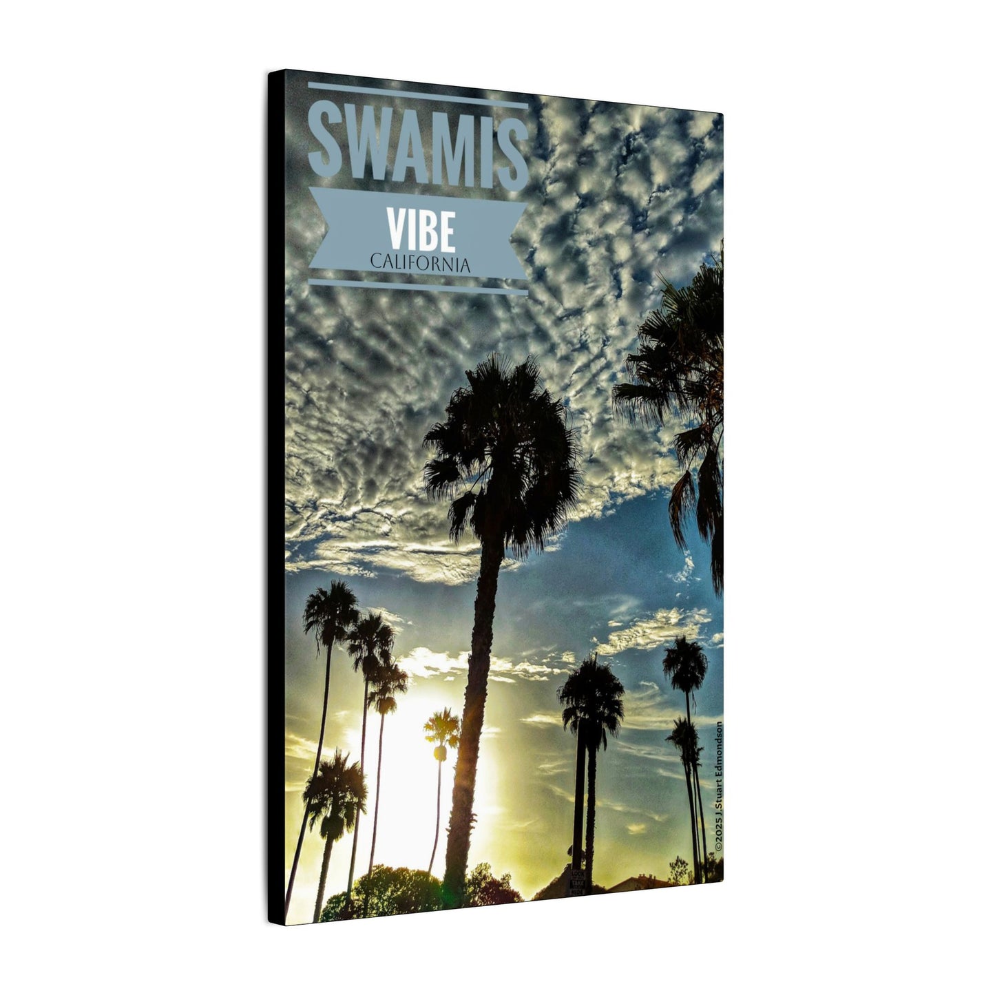 Swamis Vibe Encinitas California JSE Photograph #223 Sun Clouds Palms Sunset Palm Tree Canvas Art, Tropical Wall Decor for Home, Beach House Vibe, Gift for Nature Lovers, Summer Decoration