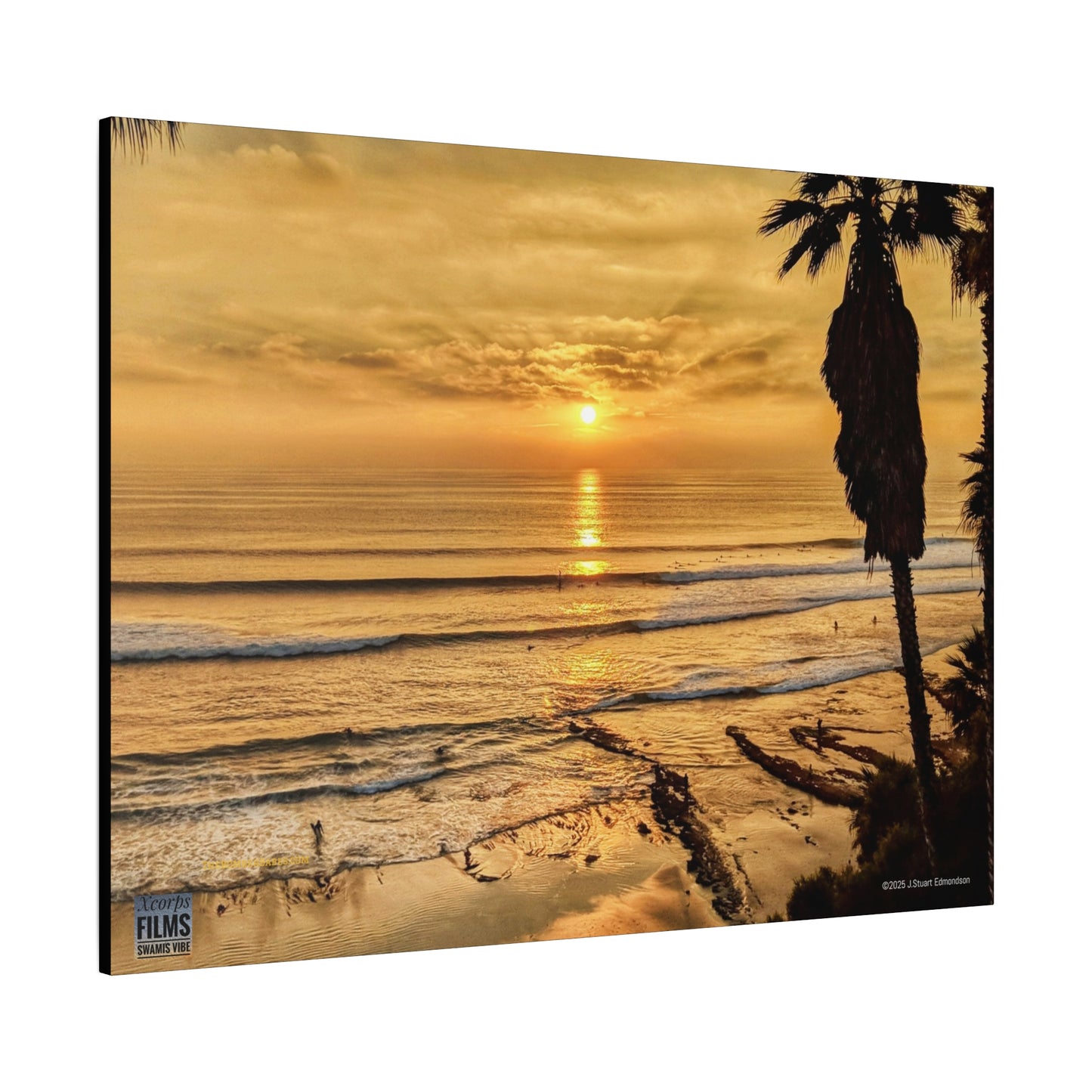 Swamis Vibe Encinitas California JSE Photograph #339 Swamis Sunset Gold Stretched Canvas Art, Sunset Beach Decor, Coastal Wall Art, Ocean Landscape Print, Tropical Home Decoration, Beach Lover Gift