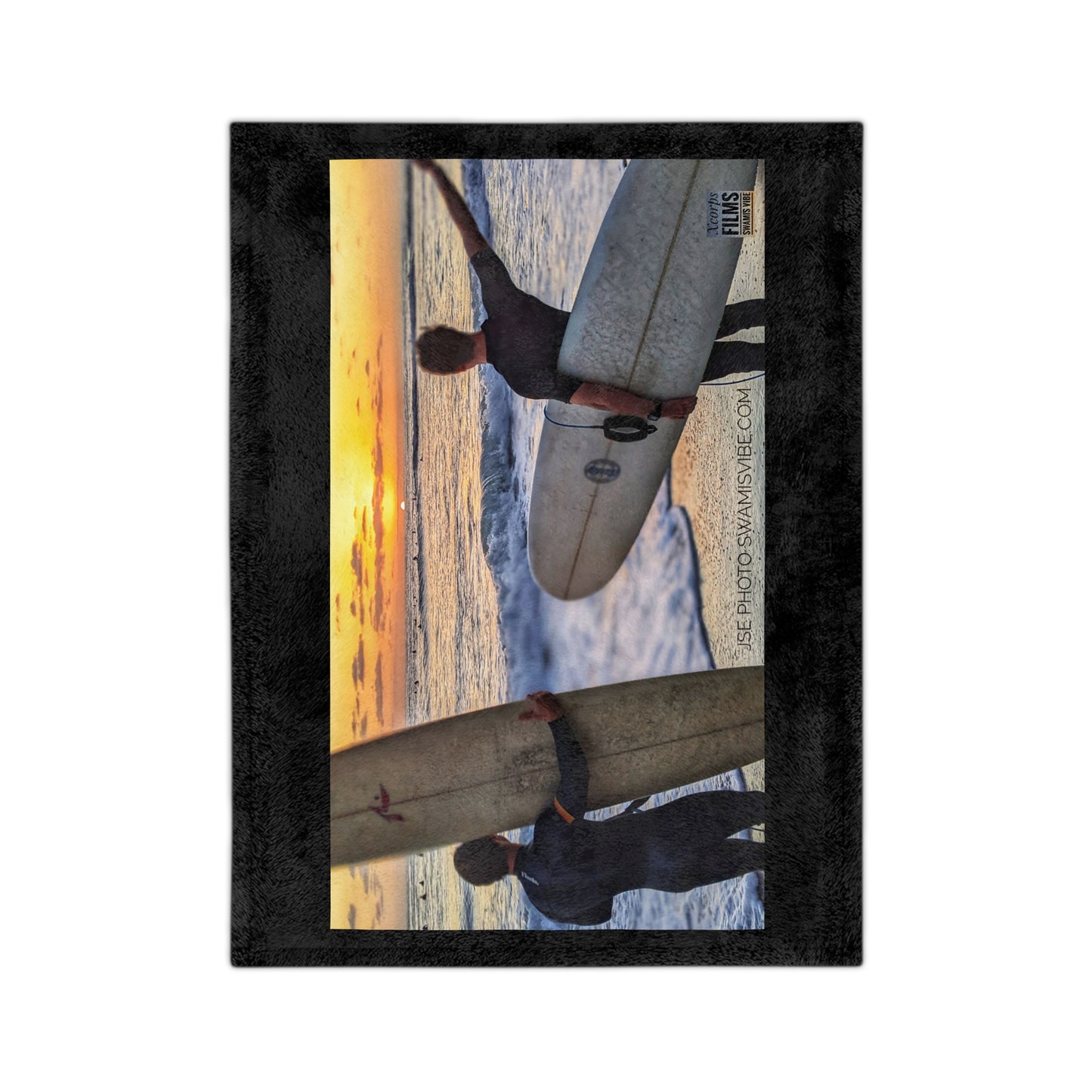 Swamis Vibe Encinitas California JSE Designs Surfer Sunset Blanket #1. Microfiber Blanket - Swamis Vibe Surfing Beach Design