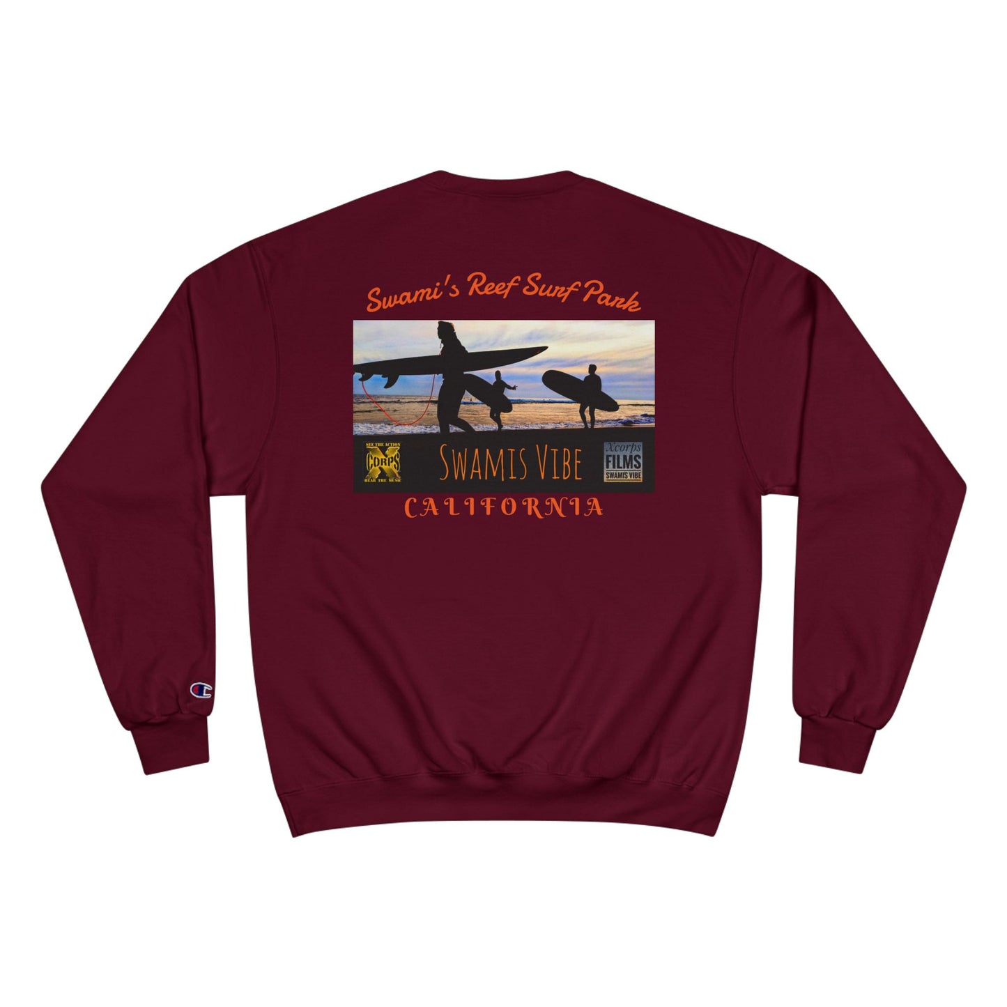 Swamis Vibe Encinitas California JSE Designs #1. Custom Designed Swamis Surf Park Crewneck Unisex Sweatshirt