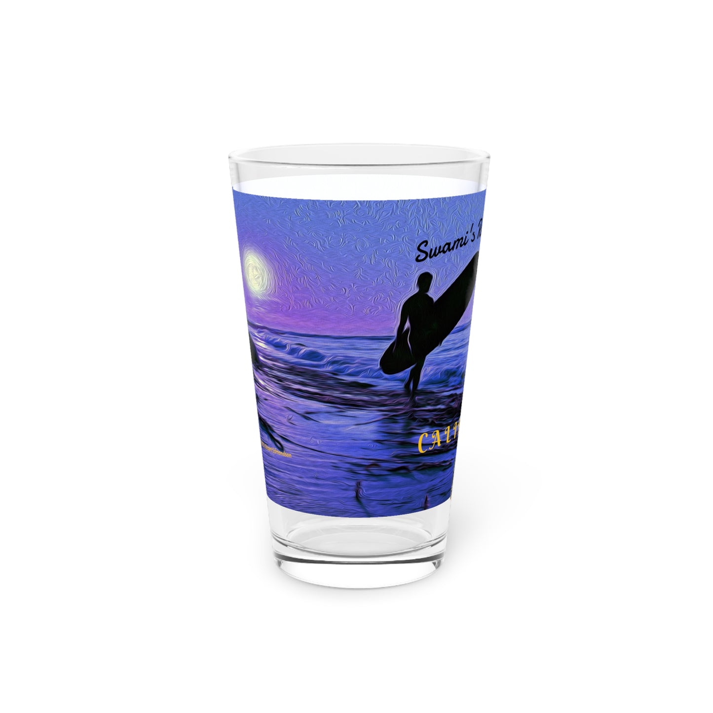 Swamis Vibe Encinitas California JSE Designs  Purple Moon Surfer 16oz Drinking Glass #1.