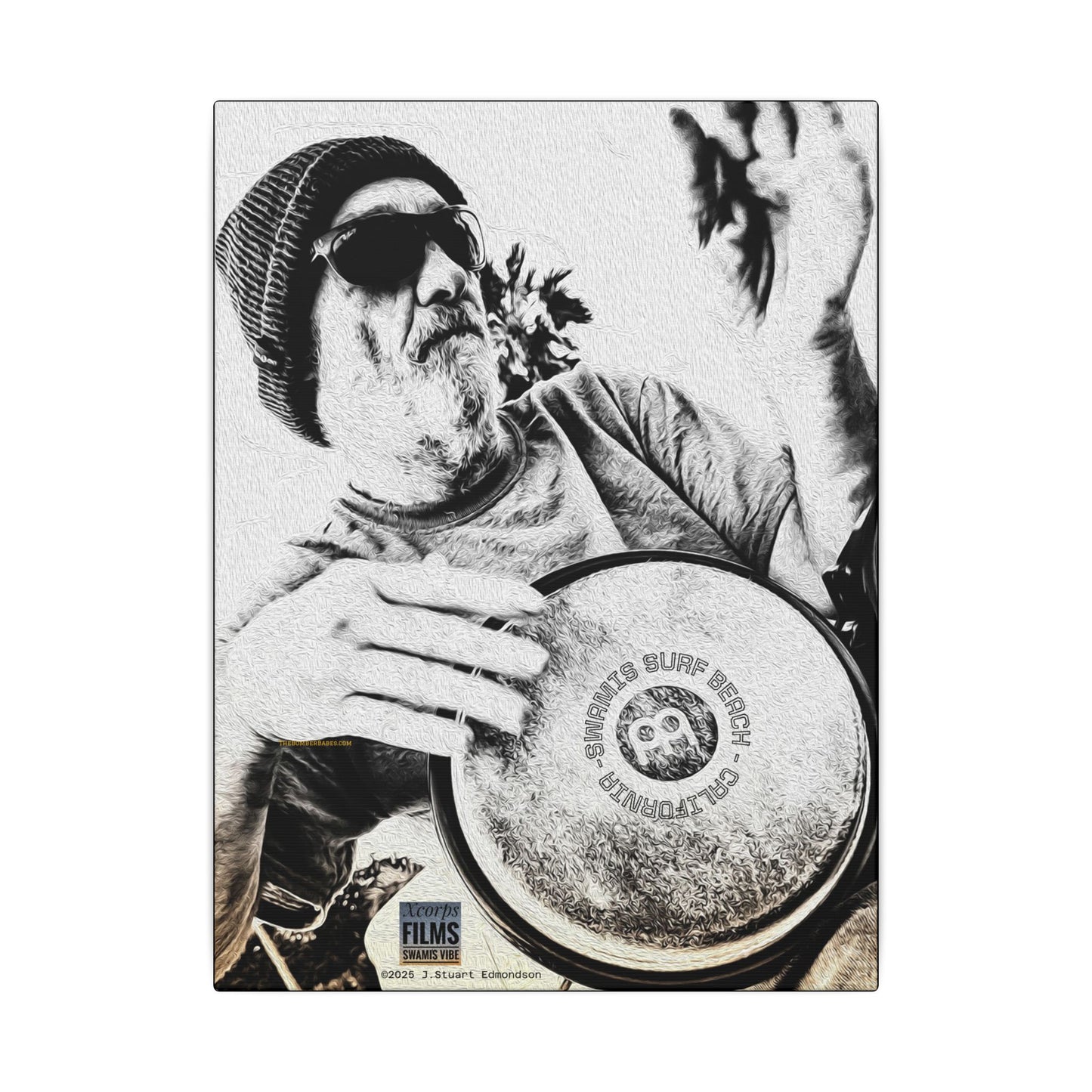 Swamis Vibe Encinitas California JSE Designs #124. Drum Beat Canvas Boxed Photo Prints- San Diego, California Surfing Beach Design, Drummer, Musician