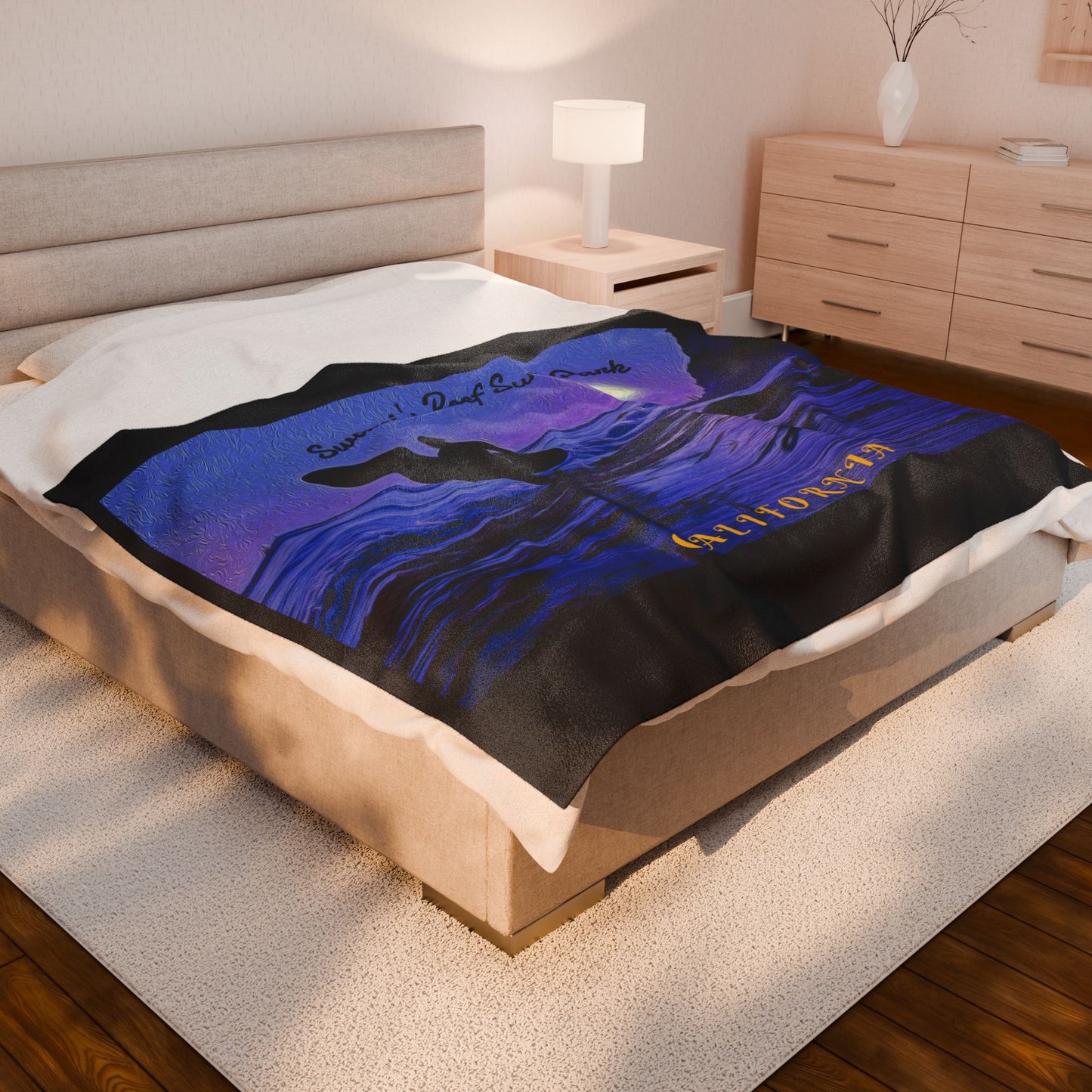 Swamis Vibe Encinitas California JSE Designs  Purple Moon Surfer Blanket #4 Surf Waves Velveteen Plush Blanket, Cozy Throw Blanket, Beach Decor, Gift for Surfers, Home Essentials, Outdoor Blanket