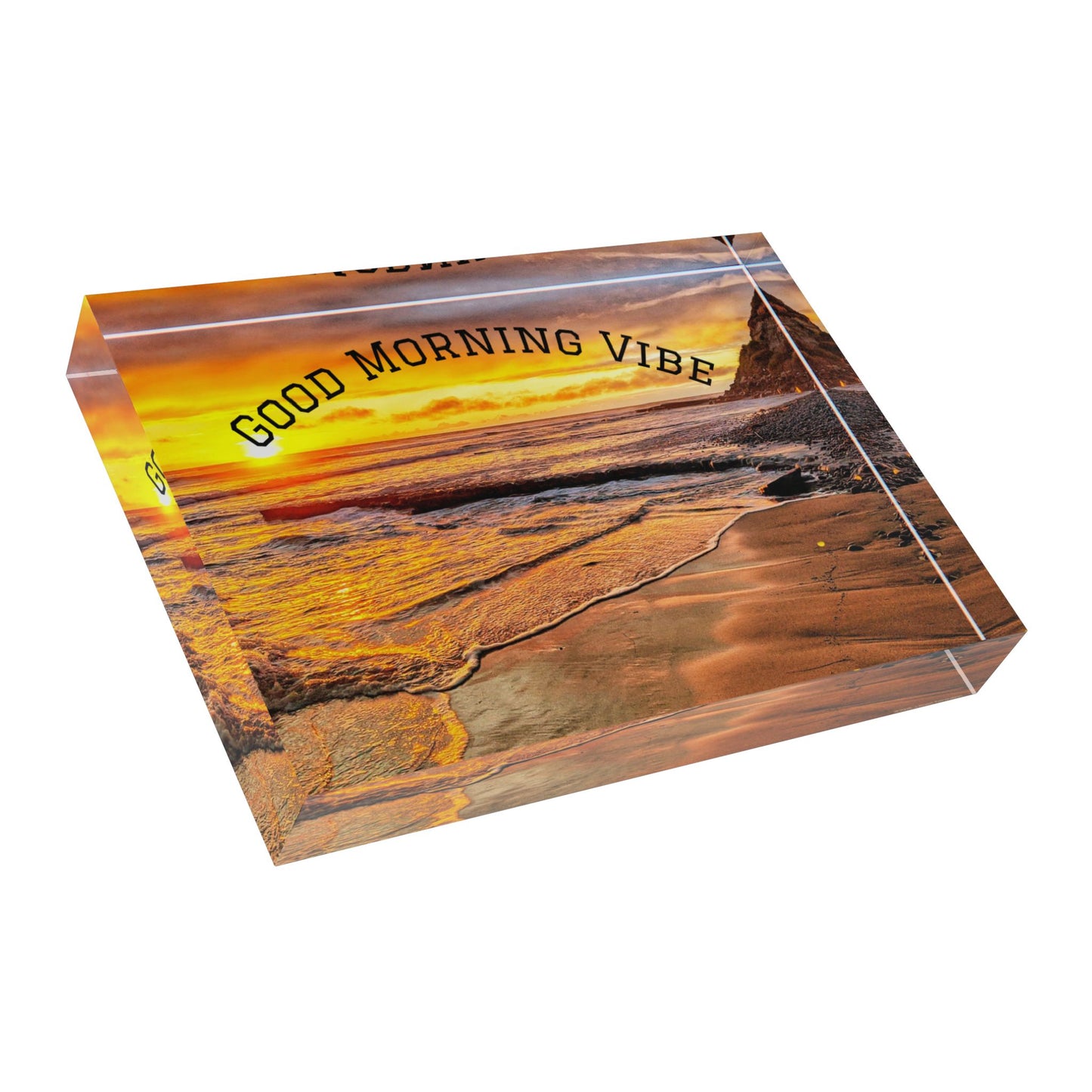 Swamis Vibe Surf and Sunsets 3D Photo Blocks Good Morning #201 Vibe Photo Block | Sunrise Landscape Display, Home Decor, Inspirational Gift, Beach Aesthetic, Motivational Wall Art