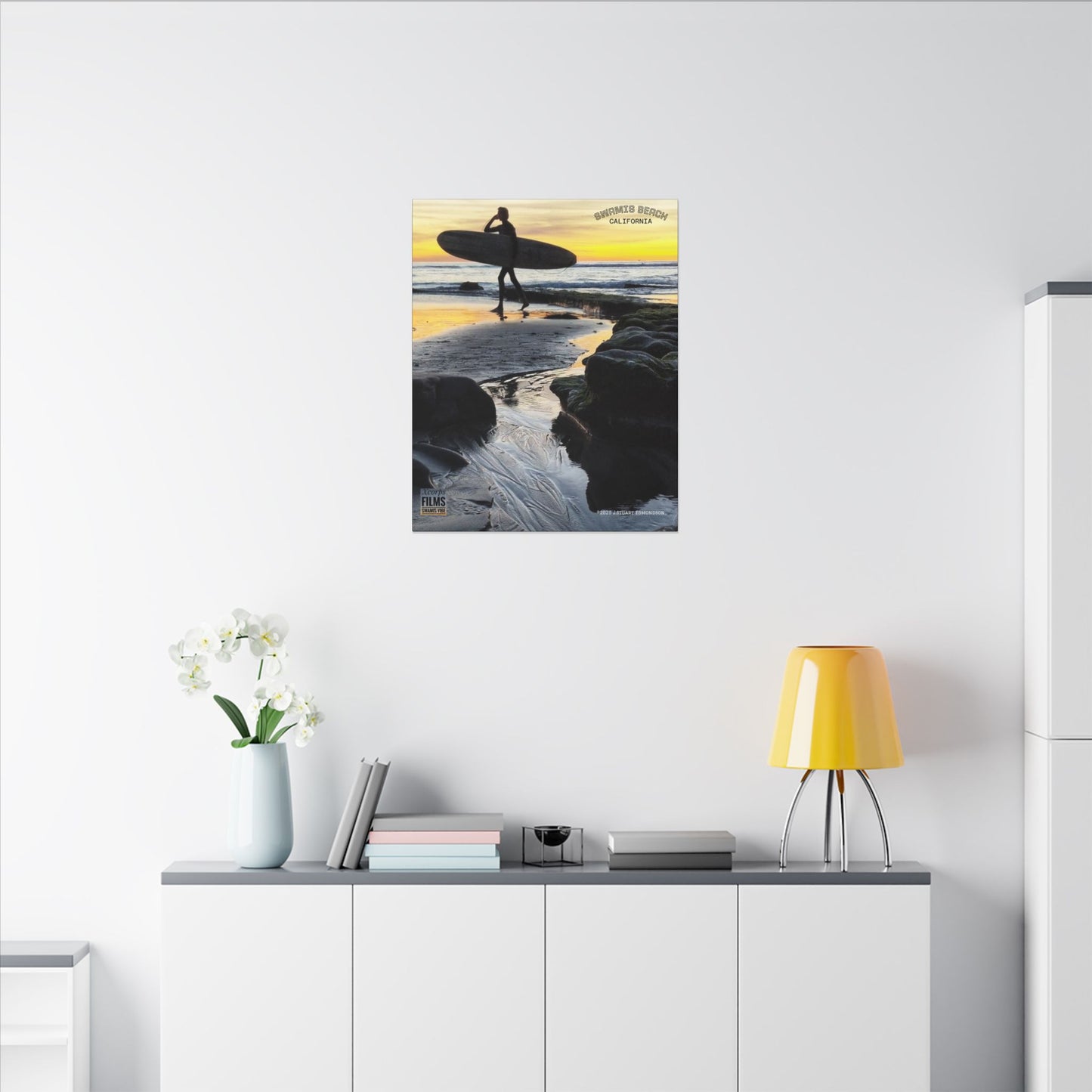 Swamis Vibe Encinitas California JSE Photograph #1200 Surfer On An Ancient Reef. Surfing Sunset Canvas Print - Beach Wall Art, Coastal Decor, Ocean Photography, Gift for Surfers, Home Aesthetic