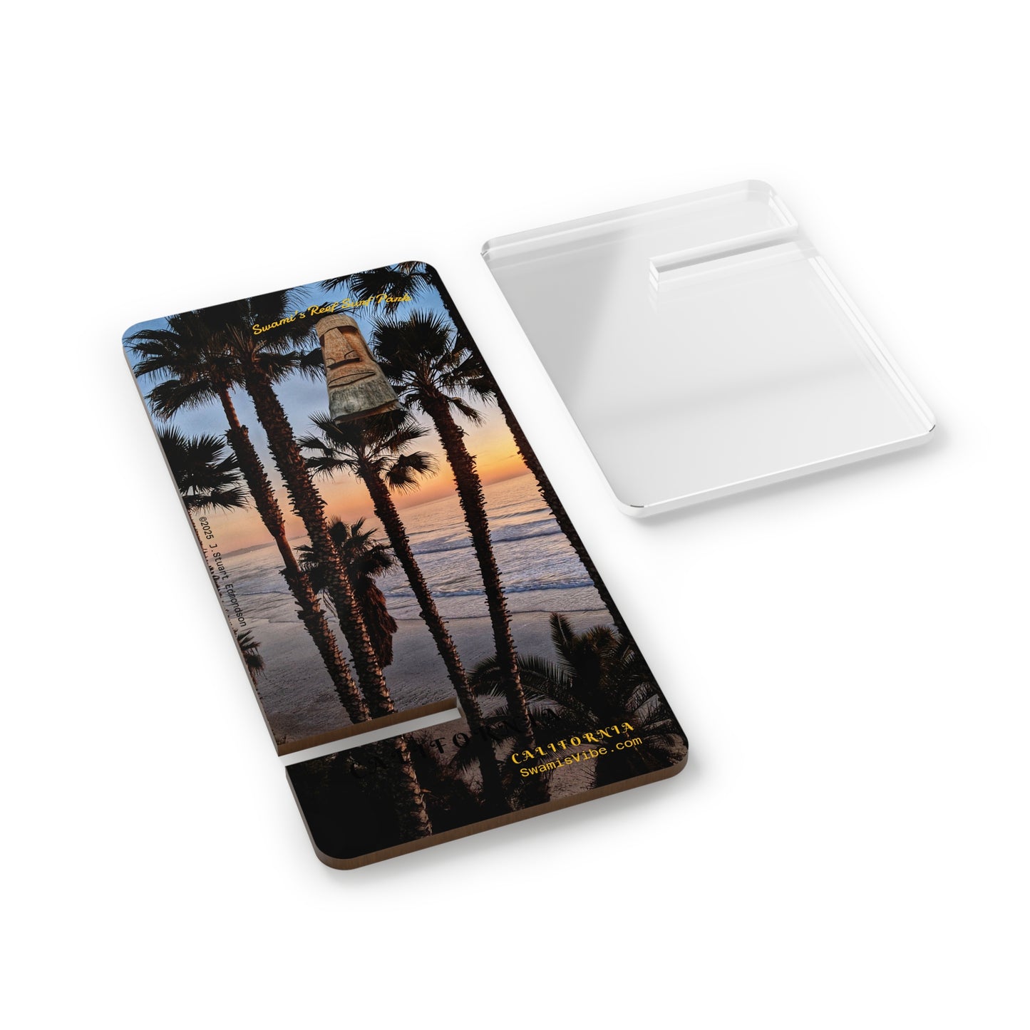 Swamis Vibe Encinitas California JSE Phone Stand Designs #2. Swamis Palm Grove California Sunset Phone Stand, Smartphone Holder, Gift for Tech Lovers, Beach Decor, Desk Organizer, Unique Gift Idea