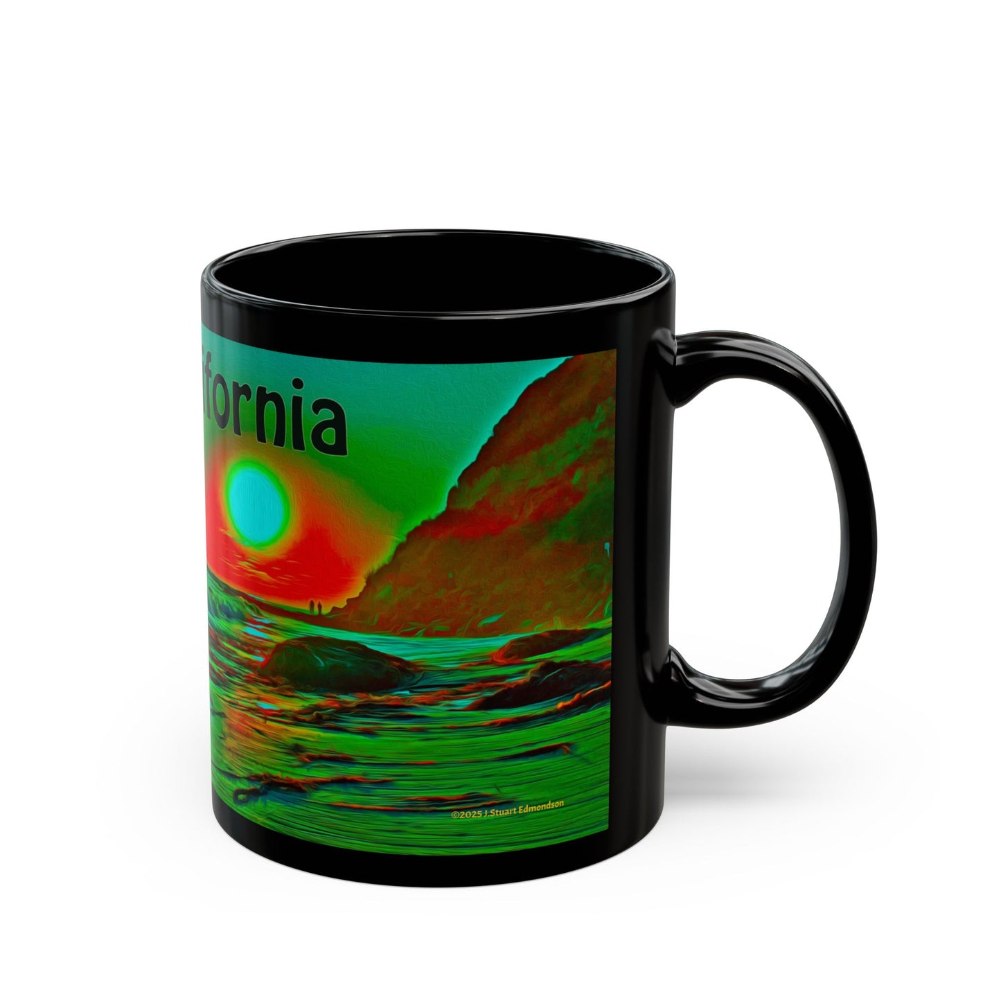 Swamis Vibe Encinitas California JSE Xcorps Films Designs #8. Swamis Surfer's Paradise Black Mug - Perfect for Coffee Lovers, Beach Vibes, Gifts for Him/Her, Summer, Surfing Enthusiasts, California
