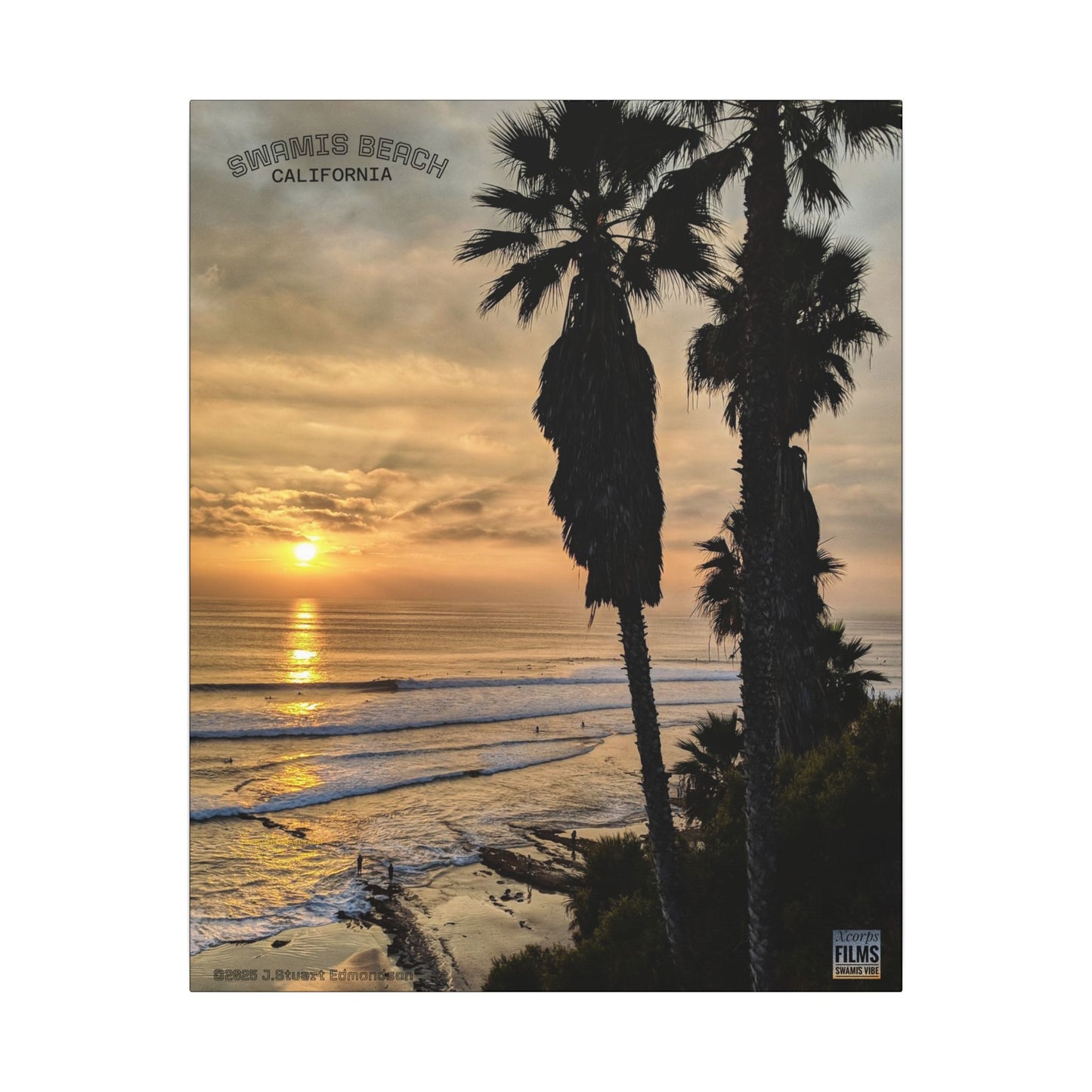 Swamis Vibe Encinitas California JSE Photograph #259 Swamis Winter Sunset Canvas Wall Art, Coastal Home Decor, Beach Vibes, Room Aesthetic, California Sunset, Gift for Ocean Lovers