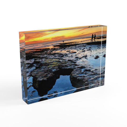 Swamis Vibe Surf and Sunsets Low Tide on Swamis Reef #325 Sunset Photo Block Display, Home Decor, Gift for Photographers, Beach Art, Personalized Gifts, Celebration Keepsake