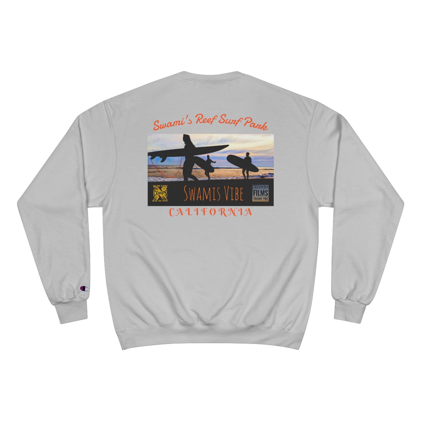 Swamis Vibe Encinitas California JSE Designs #1. Custom Designed Swamis Surf Park Crewneck Unisex Sweatshirt