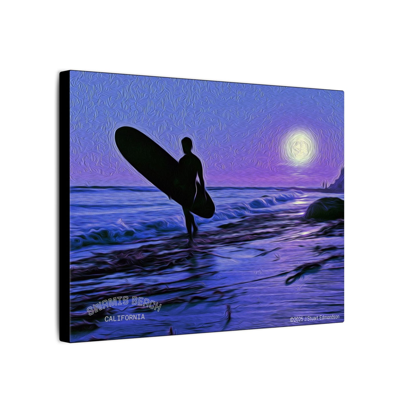 Swamis Vibe Encinitas California JSE Photograph #140 Purple Sunset Surfer Ocean Sunset Surfing Canvas, Beach Wall Art, Surf Decor, Coastal Home Decor, Beach House Wall Art, Perfect Gift for Surf Lovers