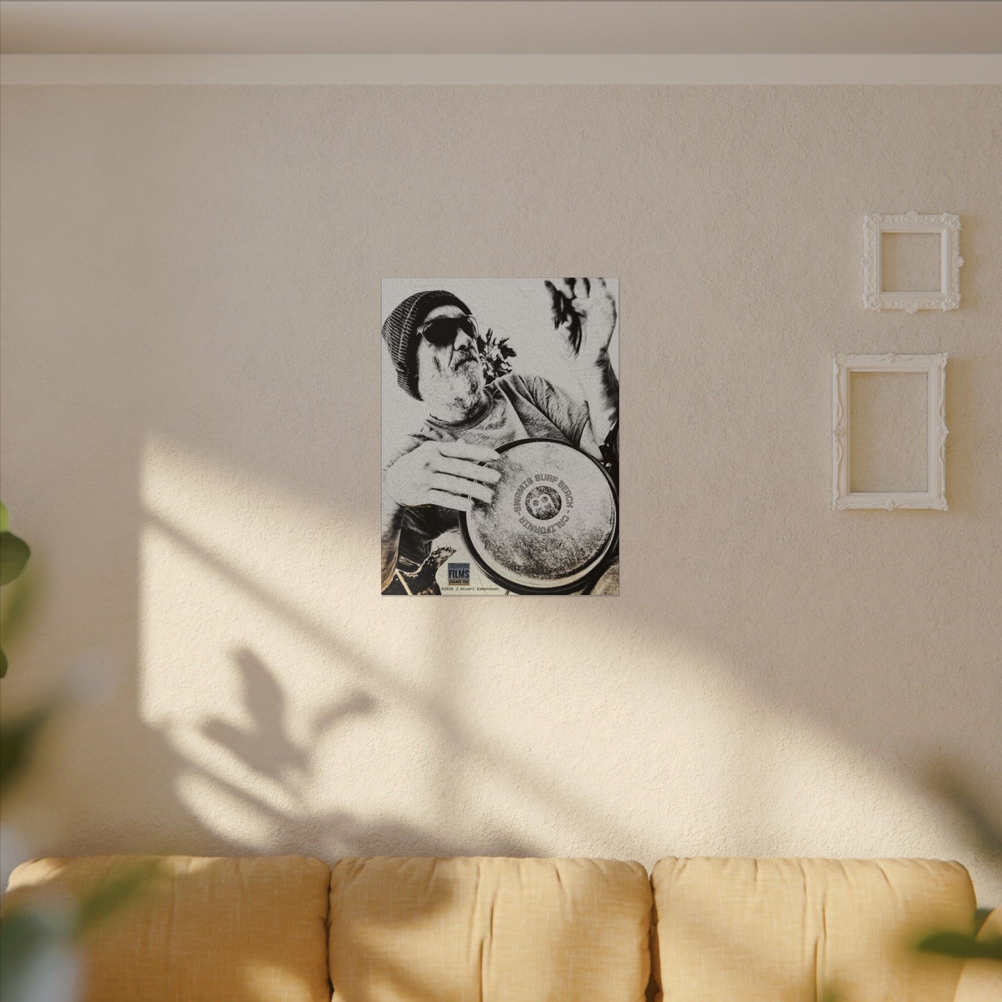 Swamis Vibe Encinitas California JSE Designs #124. Drum Beat Canvas Boxed Photo Prints- San Diego, California Surfing Beach Design, Drummer, Musician