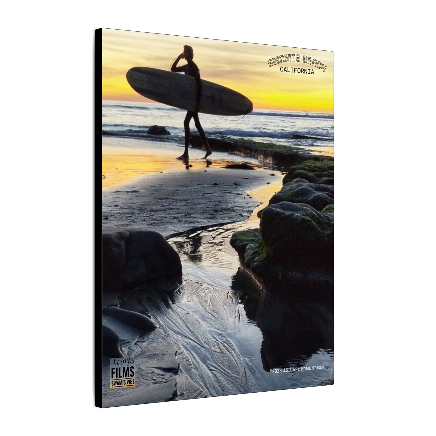Swamis Vibe Encinitas California JSE Photograph #1200 Surfer On An Ancient Reef. Surfing Sunset Canvas Print - Beach Wall Art, Coastal Decor, Ocean Photography, Gift for Surfers, Home Aesthetic