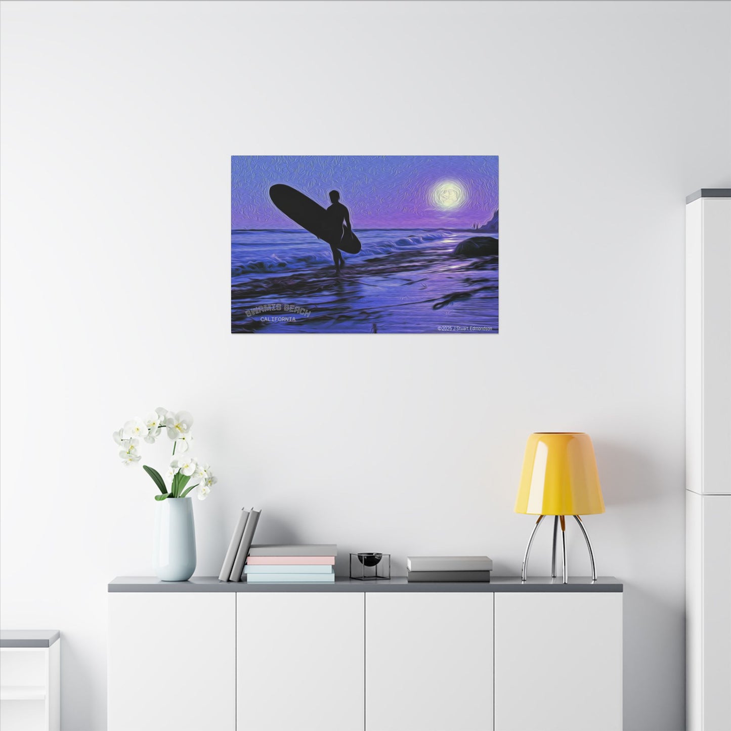 Swamis Vibe Encinitas California JSE Photograph #140 Purple Sunset Surfer Ocean Sunset Surfing Canvas, Beach Wall Art, Surf Decor, Coastal Home Decor, Beach House Wall Art, Perfect Gift for Surf Lovers