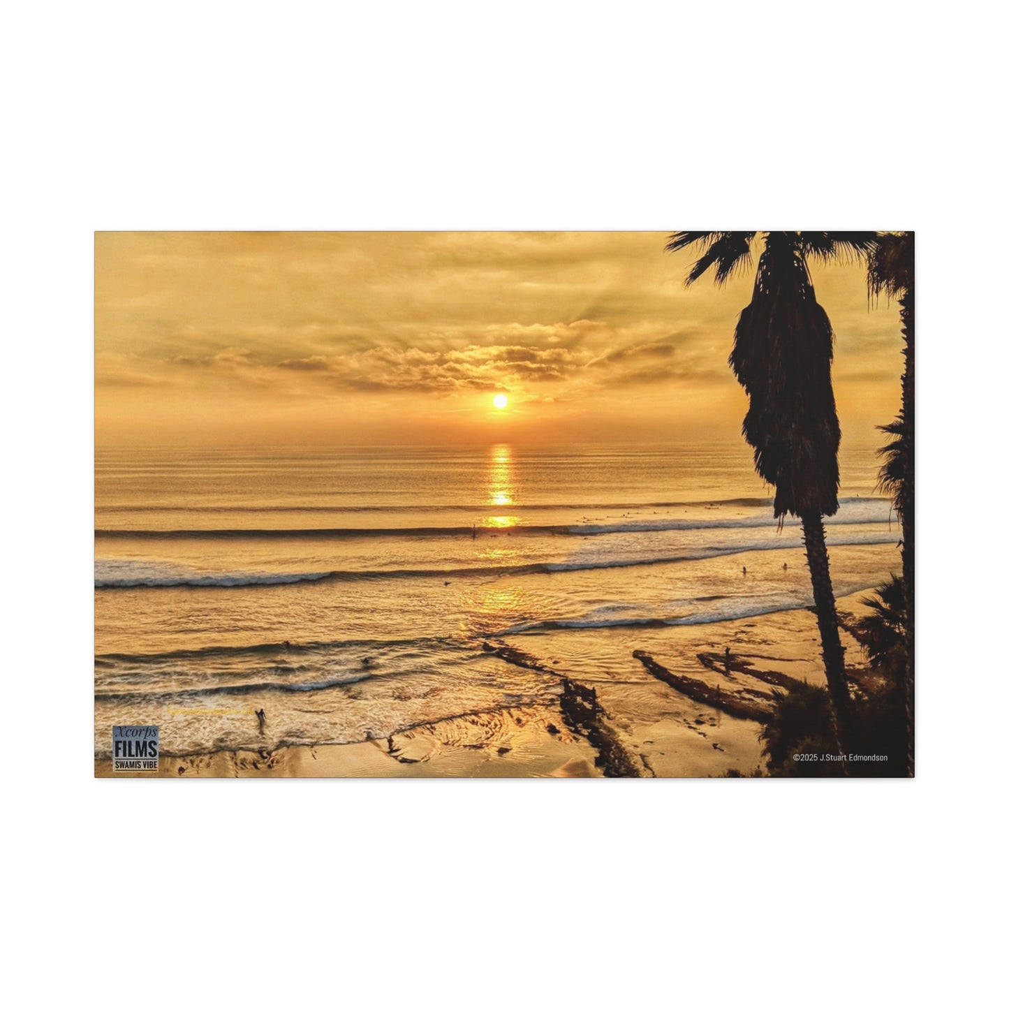 Swamis Vibe Encinitas California JSE Photograph #339 Swamis Sunset Gold Stretched Canvas Art, Sunset Beach Decor, Coastal Wall Art, Ocean Landscape Print, Tropical Home Decoration, Beach Lover Gift