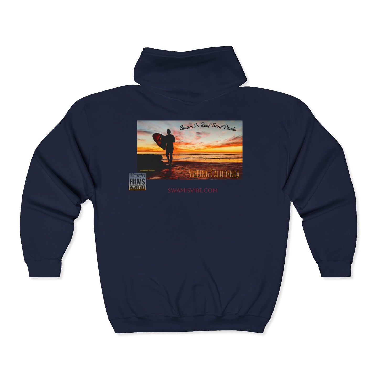 Swamis Vibe Encinitas California JSE Designs custom Hoodie #2 Swamis Beach Vibe California Unisex Full Zip Hoodie with Serene Sky Design, Cozy Sweatshirt, Perfect for Relaxing, Gifting, Everyday Wear, Best for Autumn and Winter