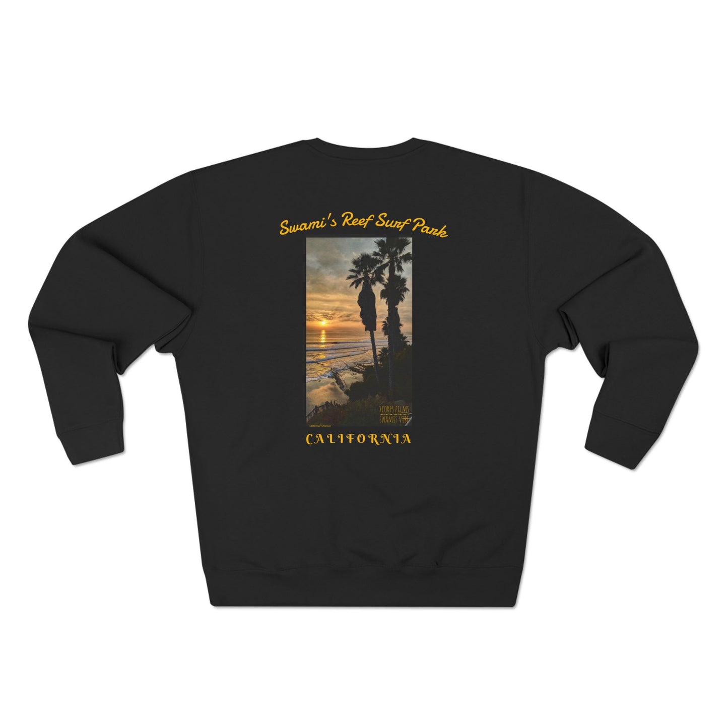 Swamis Vibe Encinitas California JSE Designs #1. Custom Designed Swamis Surf Park Crewneck Unisex Sweatshirt - Beautiful  Surfing Beach Sunset California Coast